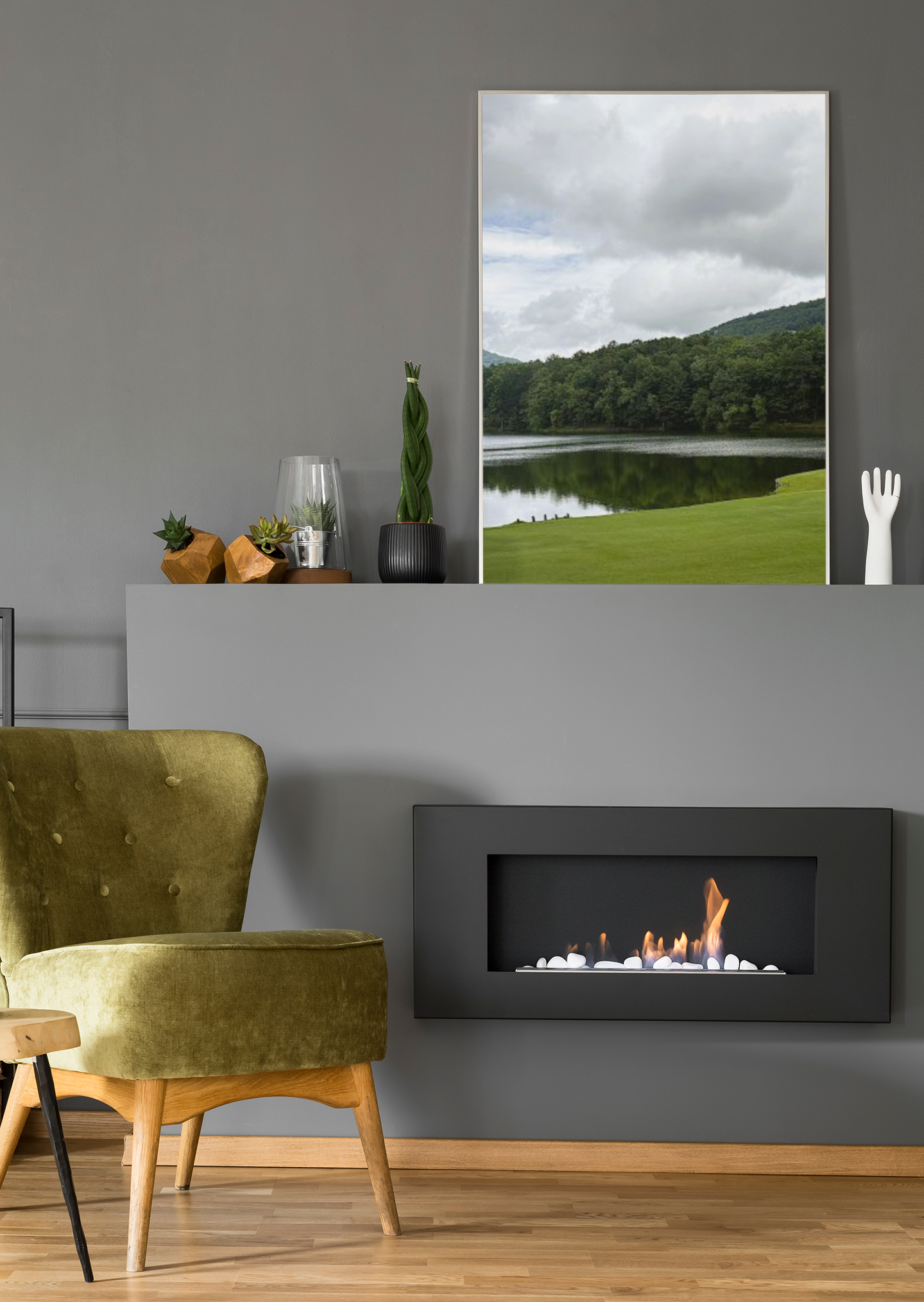 SOMETHING NEEDED | North Georgia Lake Landscape Canvas Stretched | Satin Canvas Wall Art