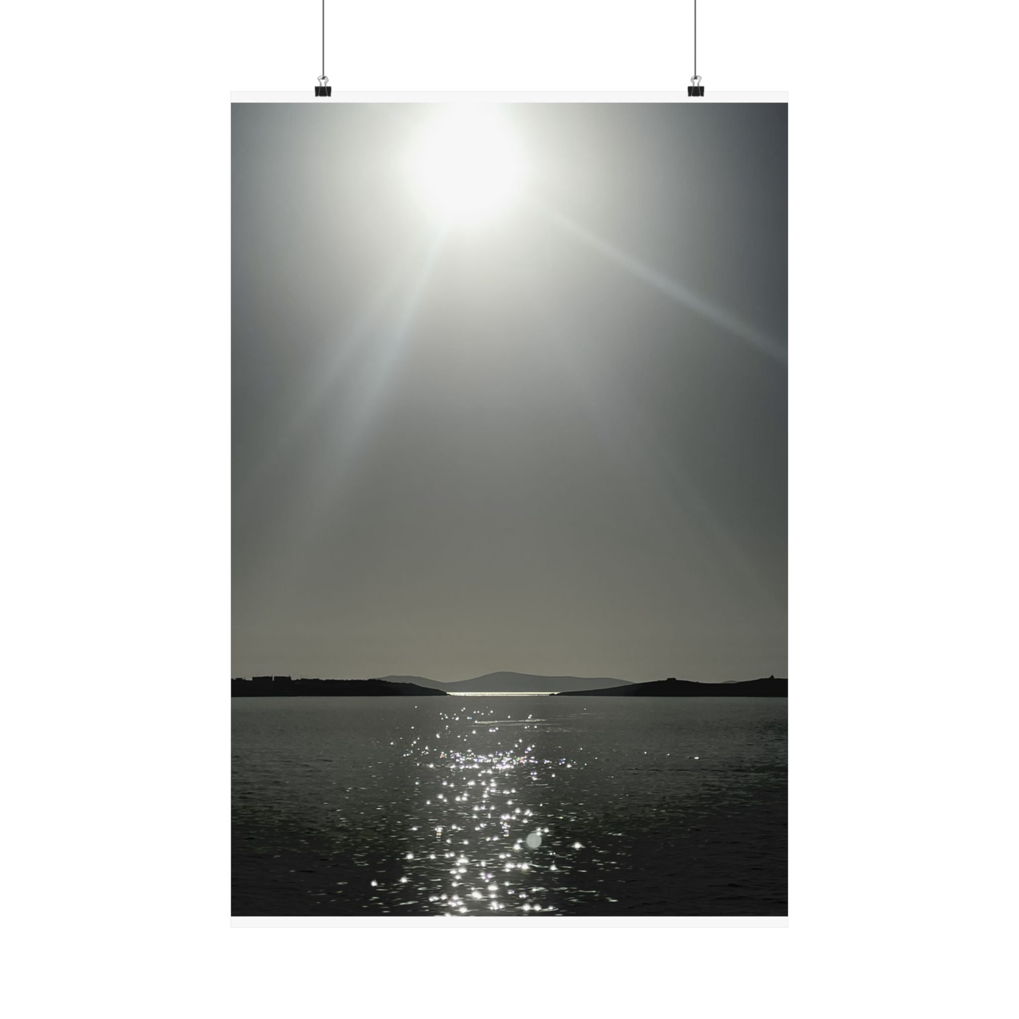 SOMETHING DAZZLING | Island of Mykonos Sunlit Seascape Satin Poster | Ocean Horizon Reflection