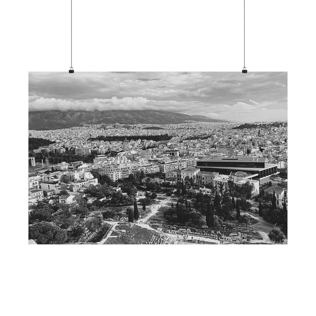 Black and White Athens Cityscape Art Print | Monochrome Travel Wall Decor