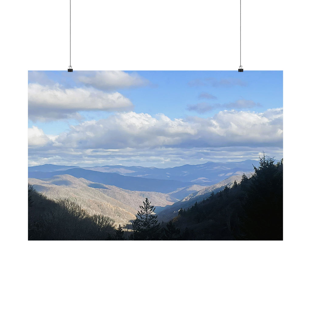 Tennessee Mountain Valley Landscape Wall Art | Blue Sky Satin Poster